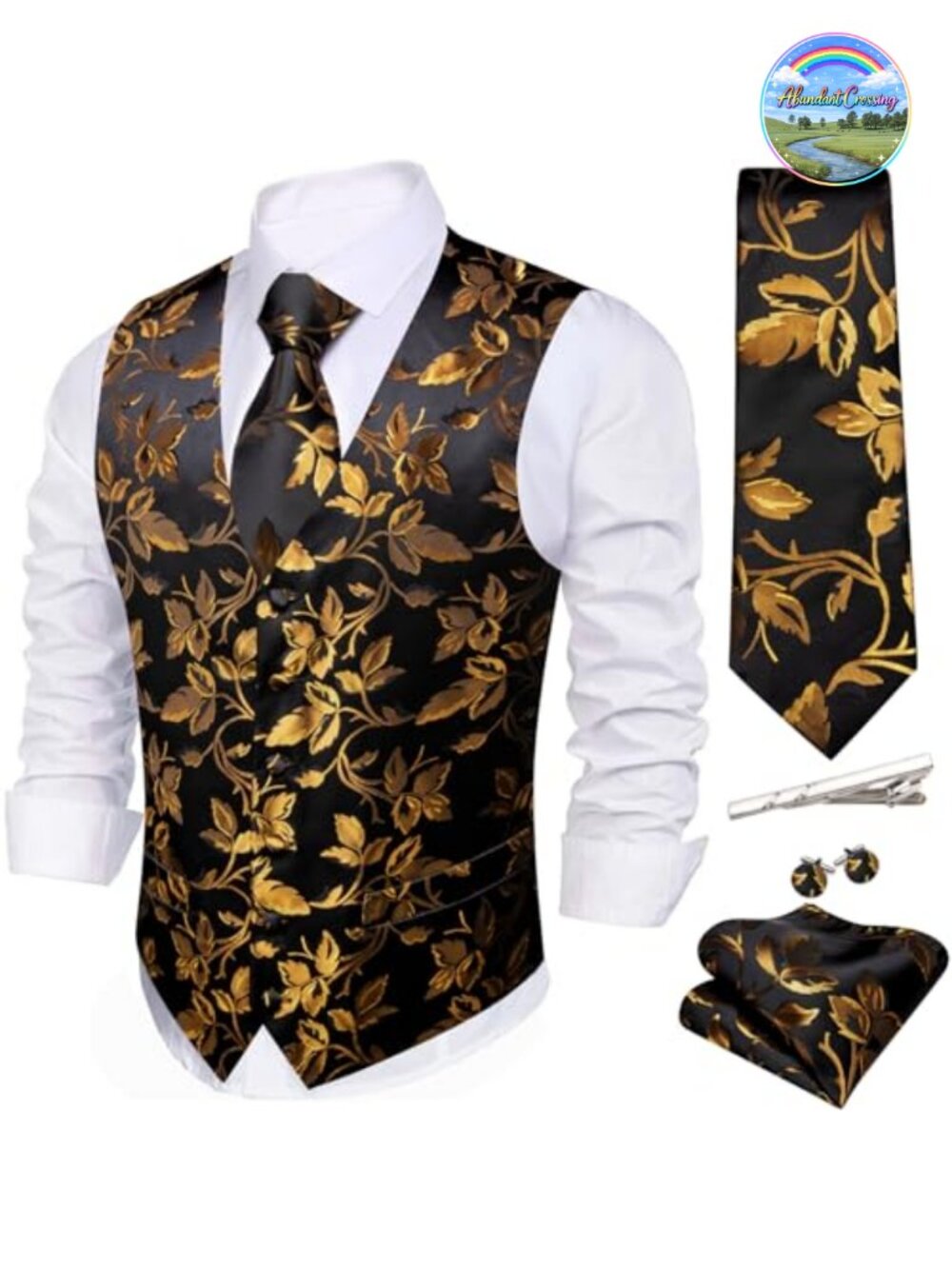 Men's Formal Floral Jacquard Waistcoat Vest Tie Set 5 Piece